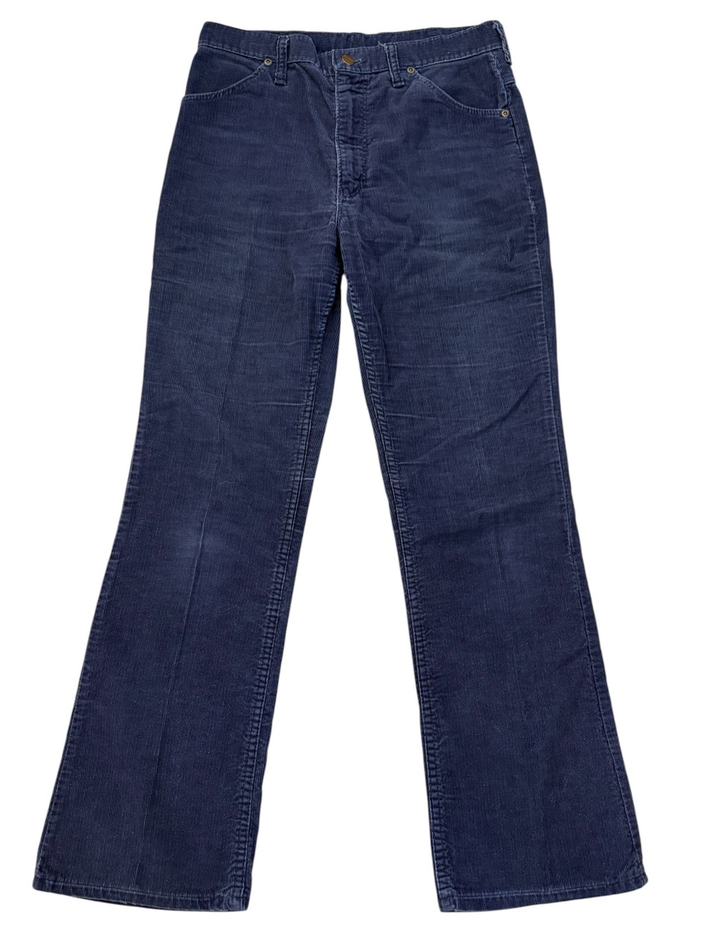 Vintage 70s Wrangler Corduroy Pants USA 32M Navy Blue Bootcut Talon Zip 30x30